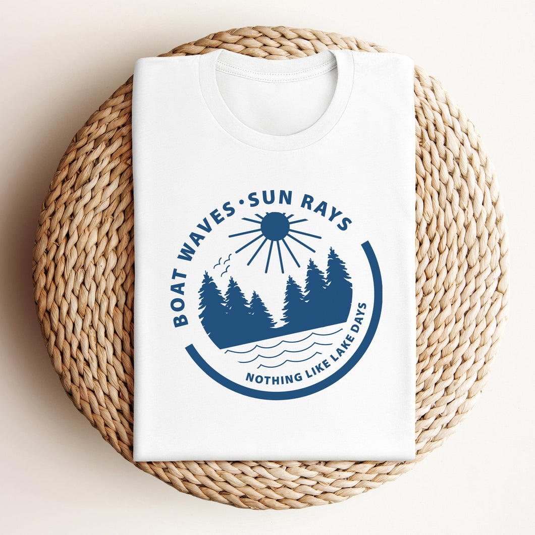 Boat Waves Sun Rays Lake Days T-shirt